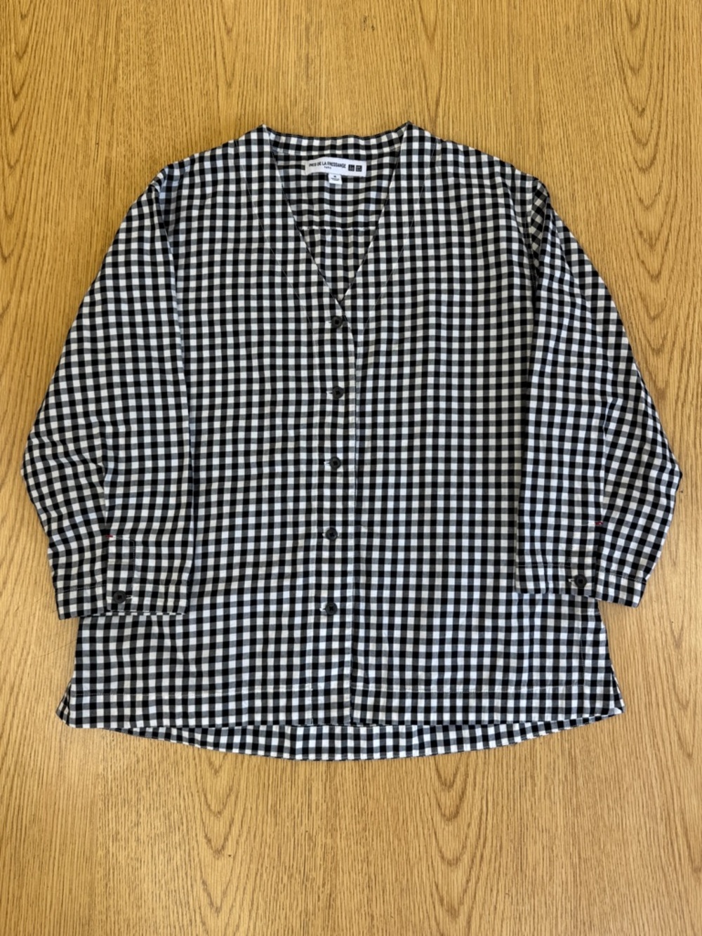 Uniqlo x Ines De La Fressange Cotton Button-Front Gingham Blouse - Black & White - Picture 2 of 12